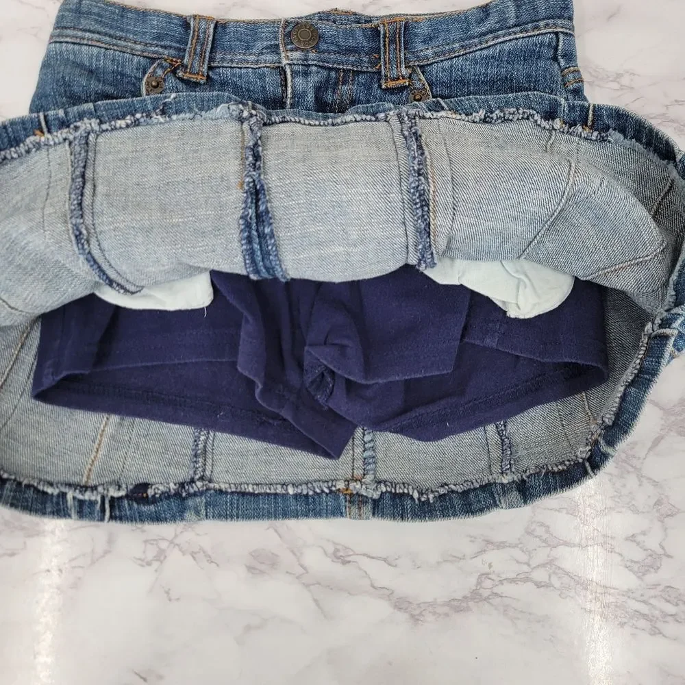 Children's Place Y2K Blue Jean Denim Pleated Mini Skirt Skort Built In Shorts